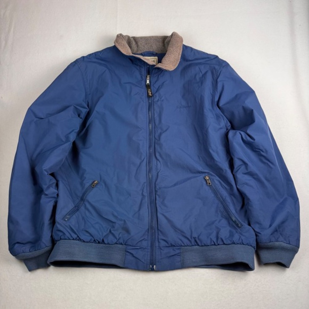 LL Bean Warm Up Jacket Mens Large‎ Tall Blue Fleece Lined Nylon Bomber OUF44